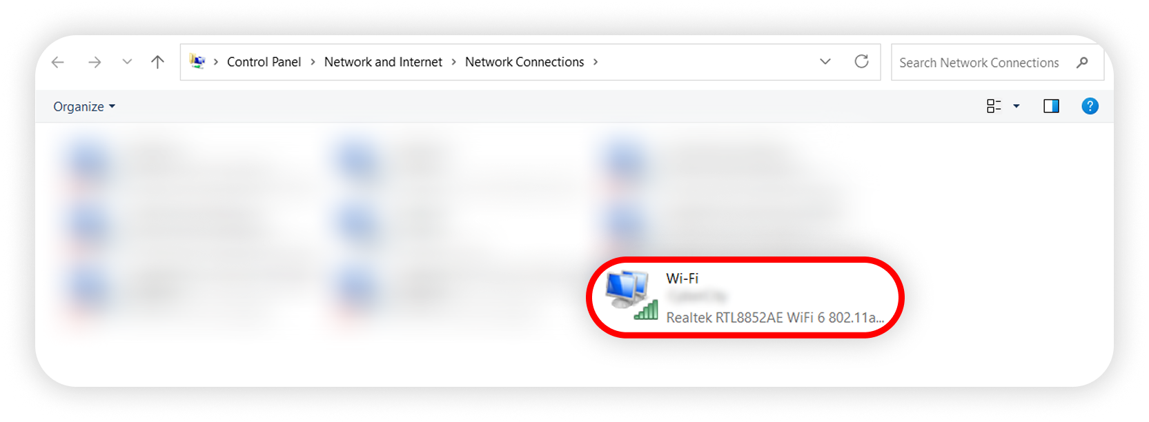 View of Windows network connections section, wi-fi adapter is highlighted.png