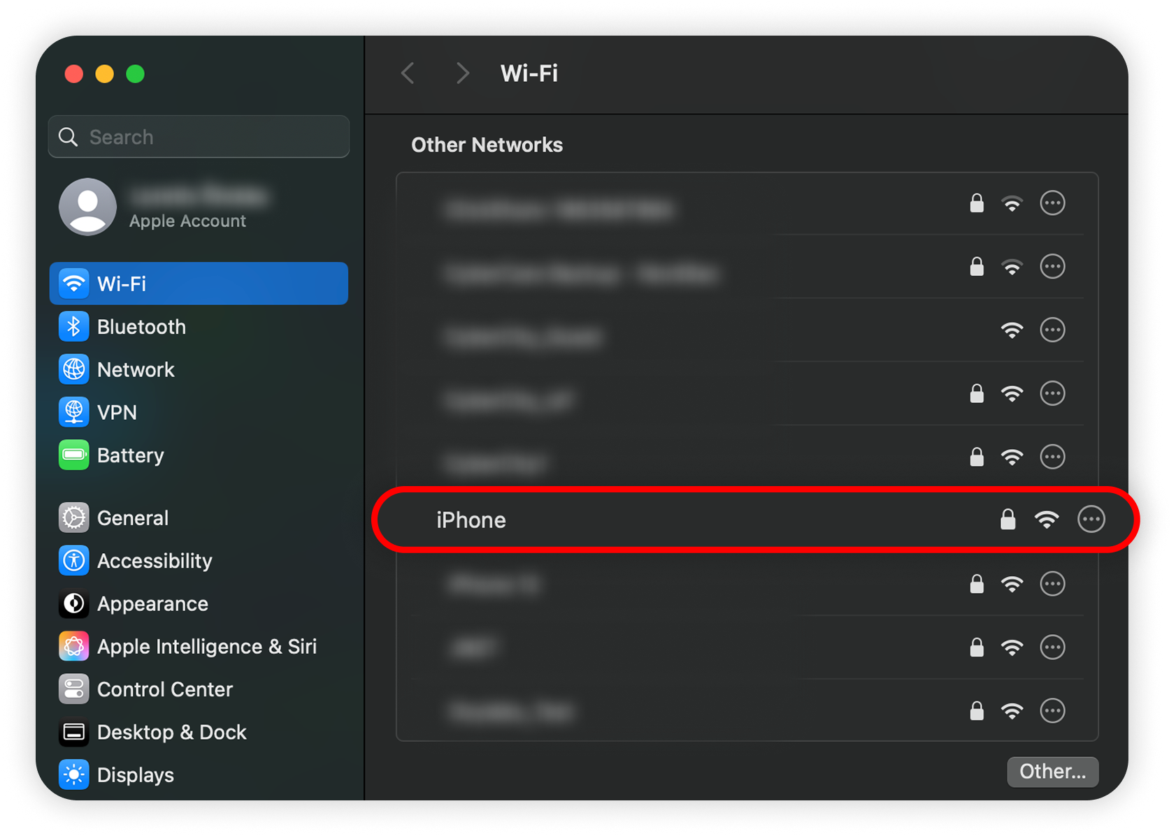 View of macOS Wi-fi section, hotspot network is highlighted.png